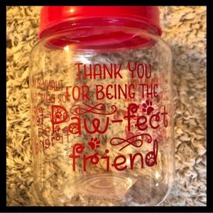 Treat Jar & Blue Collapsible Food/Water Bowl. Red, plastic, NEW
